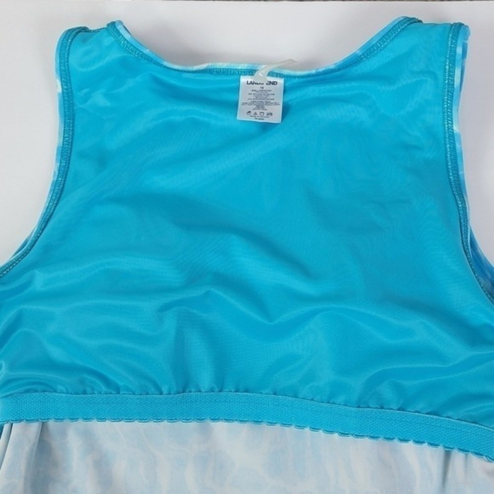 Lands' End High-Neck Tankini Top Women's 12 Blue Tie Dye Ripple Swimwear Modest - Picture 9 of 14